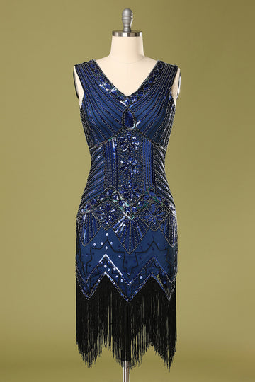Robe Bleue Flapper à Paillettes